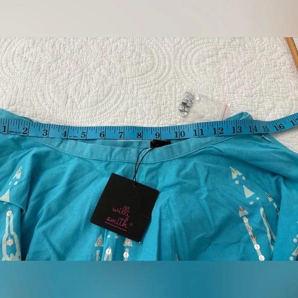 Willi Smith Turquoise A-Line Skirt with White Patterns - Picture 6 of 8